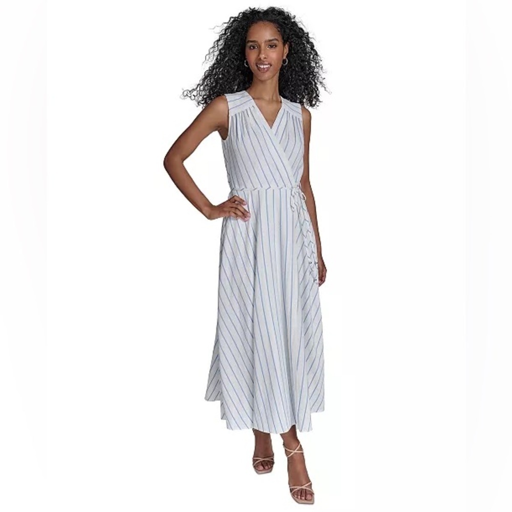 Calvin Klein G3 NWT SIZE 12 Women's Striped Faux-Wrap Maxi Dress